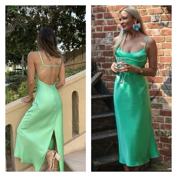 ZARA Light Green Backless Satin Midi Slip Dress Small Blogger Favorite Sexy NWT - Picture 4 of 8